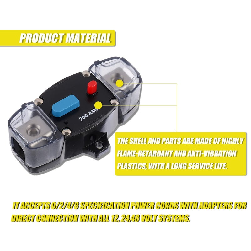 EPLZON 200A 12-48 Volt DC Self Recovery Circuit Breaker with Manual Reset Button for Automotive Rv Marine Boat (200Amp) - Image 4